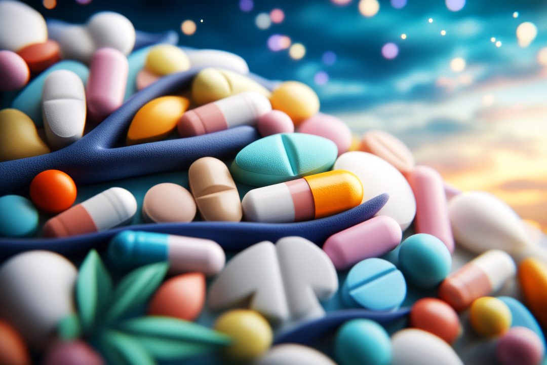 A vibrant collection of colorful pills and capsules displayed against a captivating background, symbolizing health, wellness, and the diverse world of nutritional supplements.