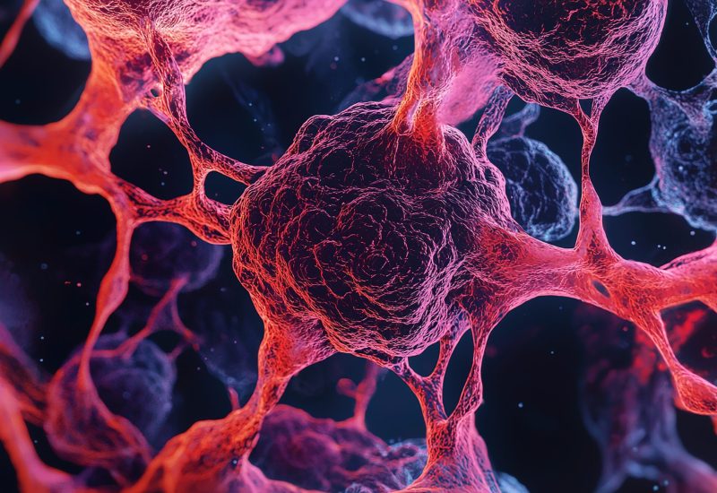 Close-up digital illustration of neural cells interconnected by branching structures, highlighting a network of complex biological communication. Close-up digital illustration of neural cells interconnected by branching structures, highlighting a network of complex biological communication.